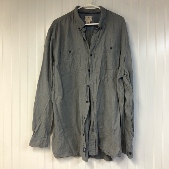 LL Bean Solid Gray Long Sleeve Button-Up Flannel Shirt XXL Tall - Picture 1 of 4